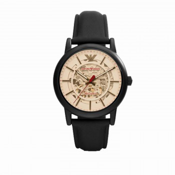 Emporio Armani Three-Hand Black Leather Watch