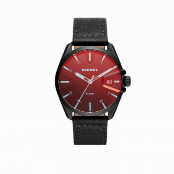 Diesel MS9 Three-Hand Date Black Leather Watch