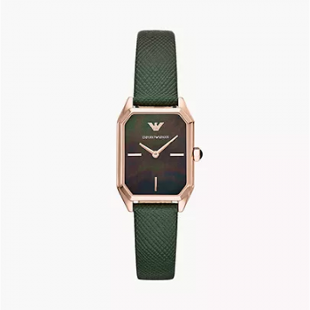 Emporio Armani Women's Two-Hand Green Leather Watch