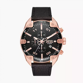 Diesel Spiked Chronograph Black Leather Watch