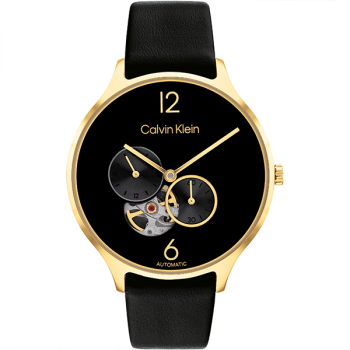 Calvin Klein Black Leather Mech-Automatic Women's Watch