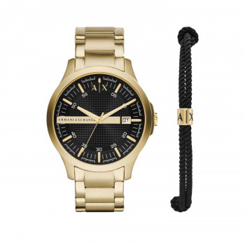 Armani Exchange Three-Hand Gold-Tone Stainless Steel Watch and Bracelet Gift Set