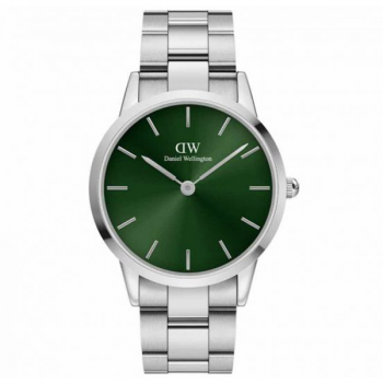 Daniel Wellington Iconic Link Emerald Silver Watch With Green Dial Round Case Men Analog Quartz