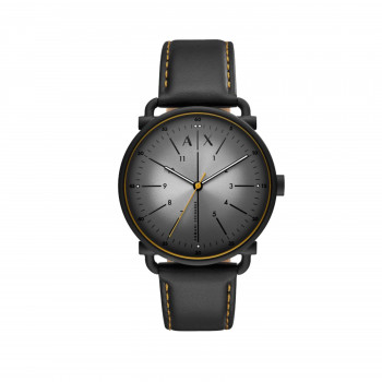 Armani Exchange Three-Hand Black Leather Watch
