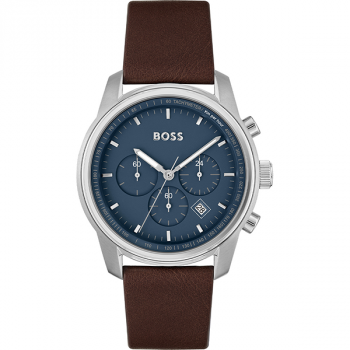 Hugo Boss Brown Leather Blue Dial Chronograph Men's Watch